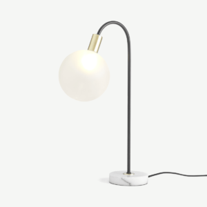 Boll Tall Table Lamp, White Marble, Black & Frosted Glass