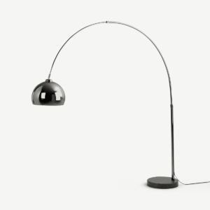 Bow Large Arc Overreach Floor Lamp, Black Nickle and Marble