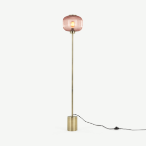 Briz Textured Glass Floor Lamp, Antique Brass & Pink
