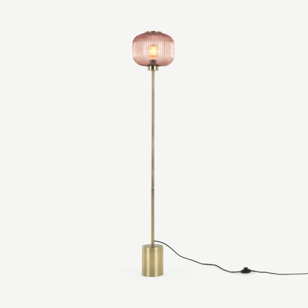 Briz Textured Glass Floor Lamp, Antique Brass & Pink