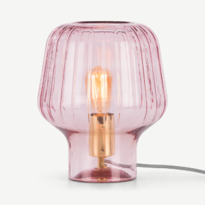 Ewer Table Lamp, Blush Pink Glass and Polished Brass
